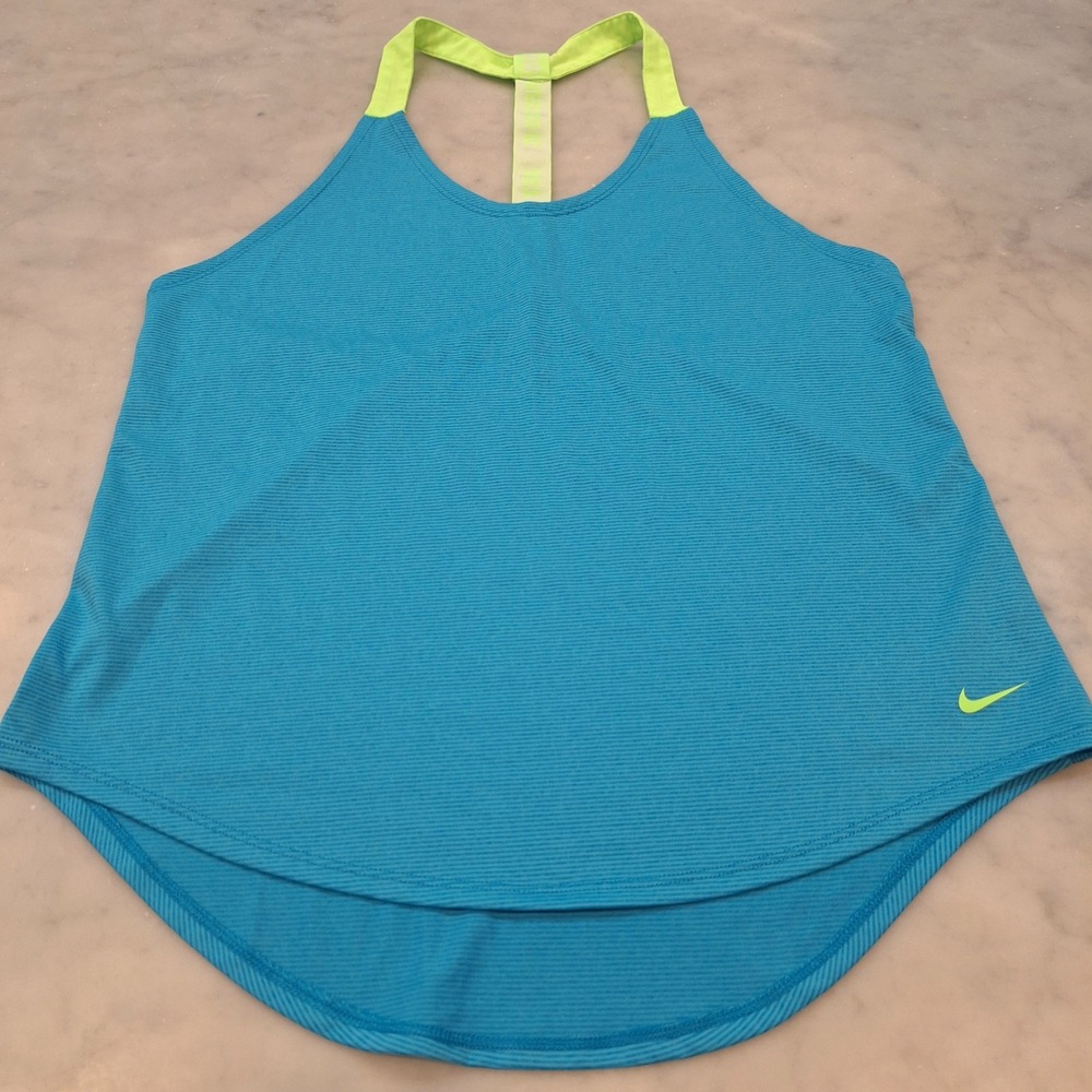 Nike Tank Top Women Med Teal Neon Yellow Just Do It Racerback Running Gym Runner
